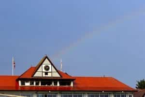 A Rainbow Appears Over The Grandstand At Chester Racecourse